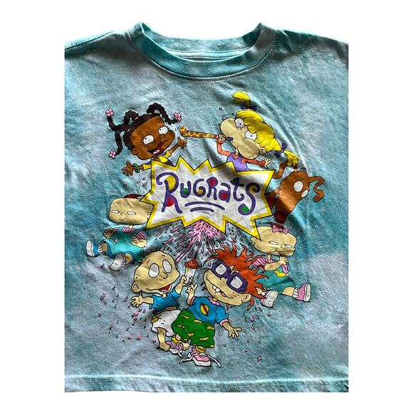 Nickelodeon RUGRATS Cropped TEE Shirt Small Teal Tie Dye Cartoon Characters - Picture 2 of 5